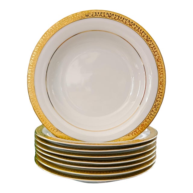 Vintage Gold Encrusted Band Soup Bowls - Set of 8 For Sale