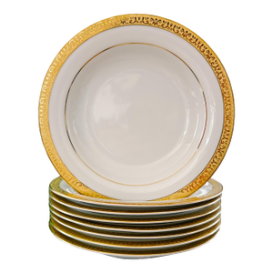 Vintage Gold Encrusted Band Soup Bowls - Set of 8