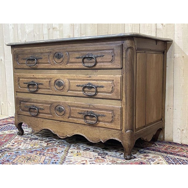 Wood Louis XV Walnut Chest of Drawers with Grey Top For Sale - Image 7 of 18