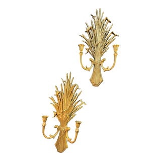 Mcm Hollywood Regency Sheaf of Wheat Candle Sconces- a Pair For Sale