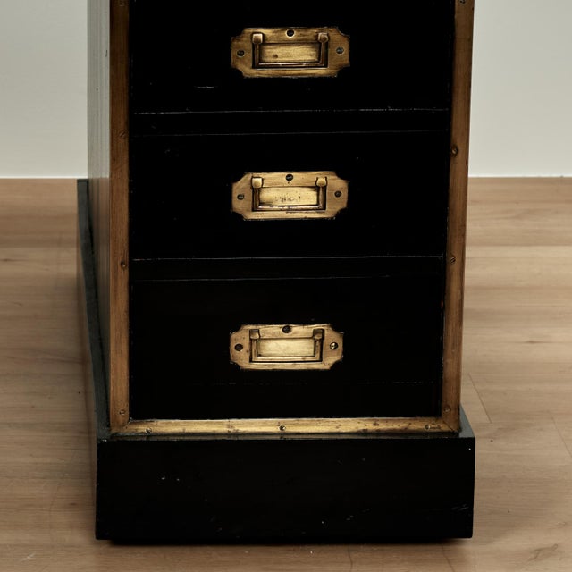Antique English Leather Top Campaign Desk For Sale In West Palm - Image 6 of 17