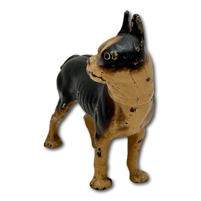 1930s Hard 2 Find Vintage 1930s Hubley Manufacturing Co. Brown Painted Boston Terrier Cast Iron Dog Doorstop For Sale - Image 5 of 18