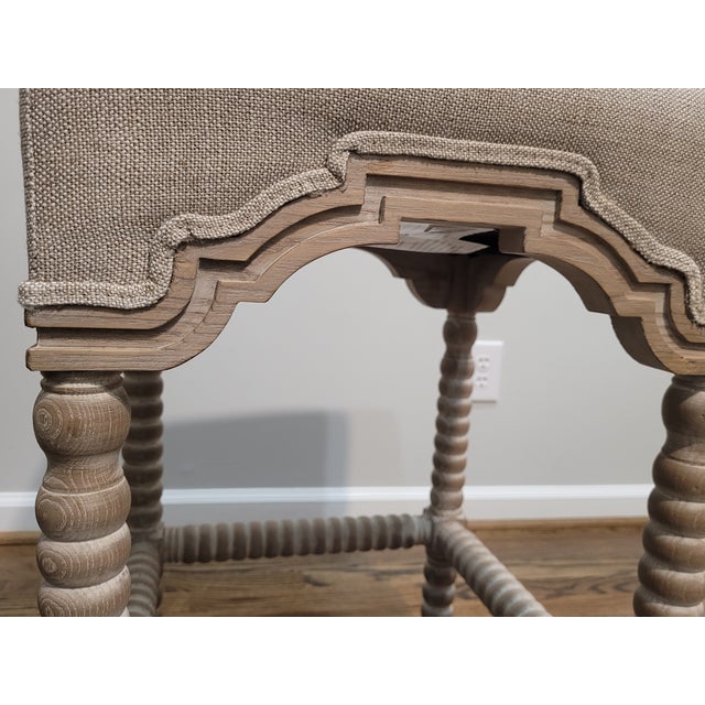 2020s Essentials for Living French Linen Country Bisque Rue Square Counter Stool For Sale - Image 5 of 8