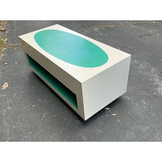 Wood 1960s Pop Art Aqua & White Laminate Coffee Table For Sale - Image 7 of 8
