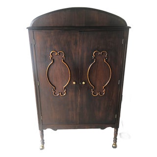 Antique Art Deco Mahogany Chifforobe — Cedar Lining, Carved Doors, Brass Casters, C. 1930s–1940s For Sale