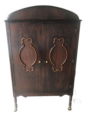 Antique Art Deco Mahogany Chifforobe — Cedar Lining, Carved Doors, Brass Casters, C. 1930s–1940s