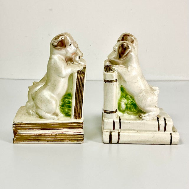 1920s Antique Boho Chic Figurine Plaster Dog Bookends - A Pair For Sale - Image 11 of 14