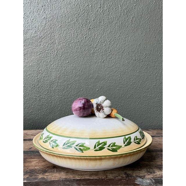 Vintage Italian Glazed Ceramic Vegetable Lidded Bowl For Sale In West Palm - Image 6 of 12