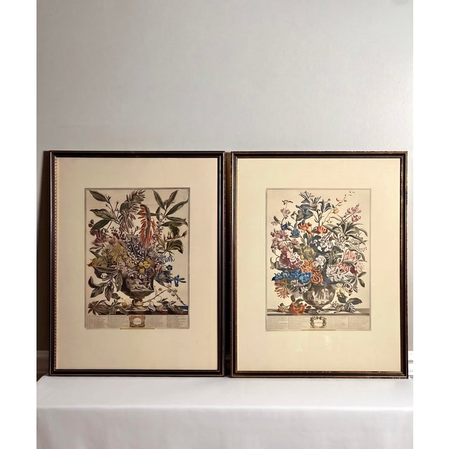 Set of four 20th Century framed botanical lithograph prints from the Twelve Months of Flowers collection by Robert Furber...
