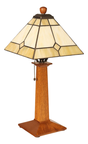 Stickley Mission Collection Oak Table Lamp with Art Glass Shade