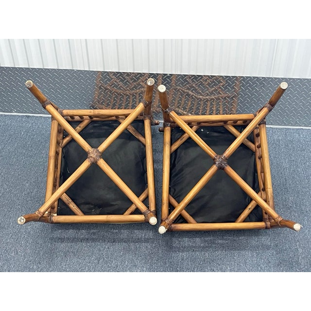 Late 20th Century Pair of Rattan Chippendale-Style Dining Chairs With Fretwork Backs For Sale - Image 4 of 12