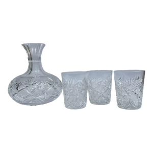 1902 Pitkin Brooks Cut Crystal Glass Water Carafe With Tumblers American Brilliant Period- 4 Pieces