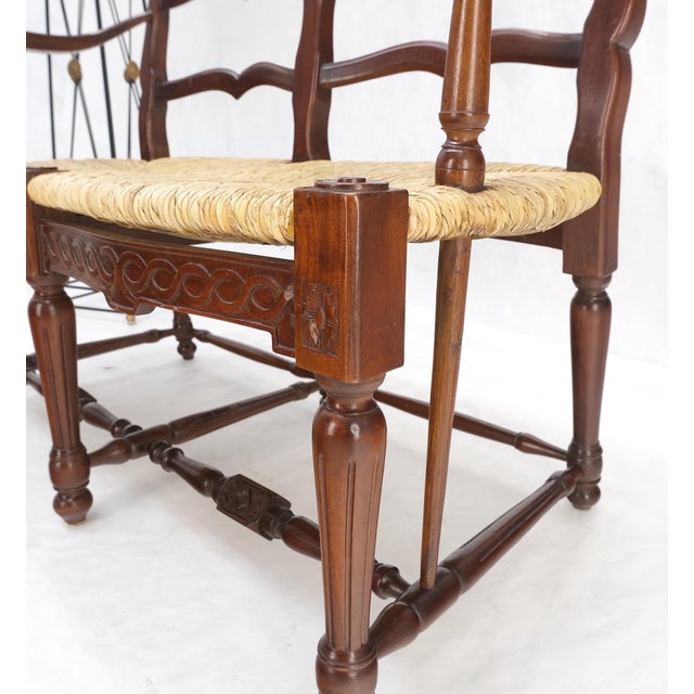 Carved Mahogany Ladder Back Country Rush Seat Loveseat Bench For Sale - Image 4 of 12