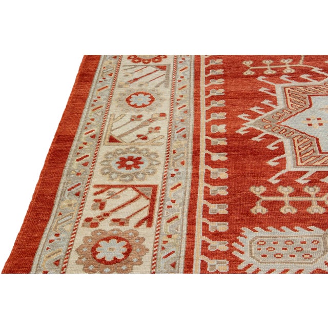 Modern Oushak Handmade Designed Wool Rug With a Terracotta Orange Color For Sale - Image 11 of 12