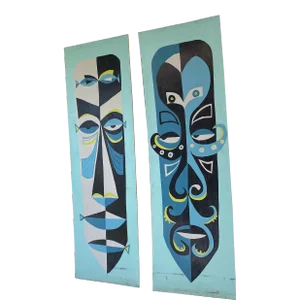 Tiki Style Paintings on Plywood - Set of 2