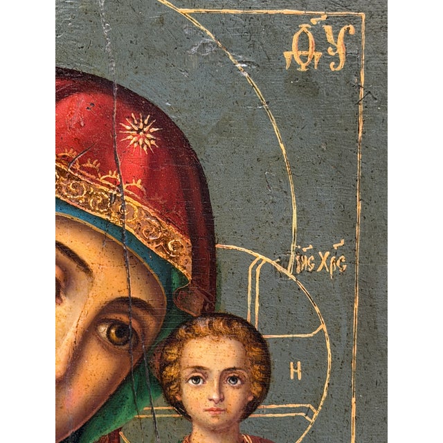Icon Depicting the Madonna and Child, 1800s, Oil For Sale - Image 4 of 7
