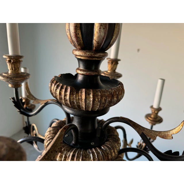 Italian Hollywood Regency Neoclassical - Style Carved Wood and Iron 12 - Arms Chandelier For Sale - Image 12 of 12