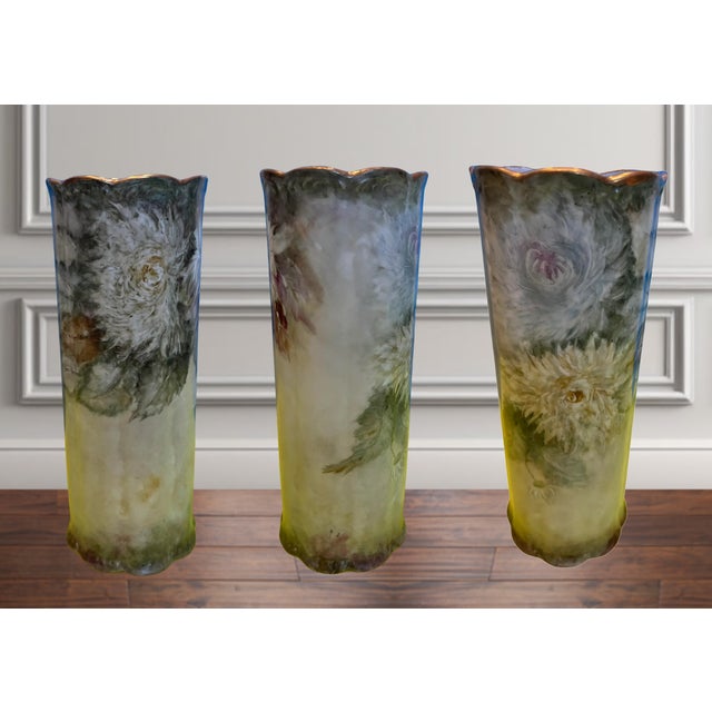 Green Green Floral Carlsbad, Austria & Kpm, W. Germany Porcelain Vases - A Pair For Sale - Image 8 of 12