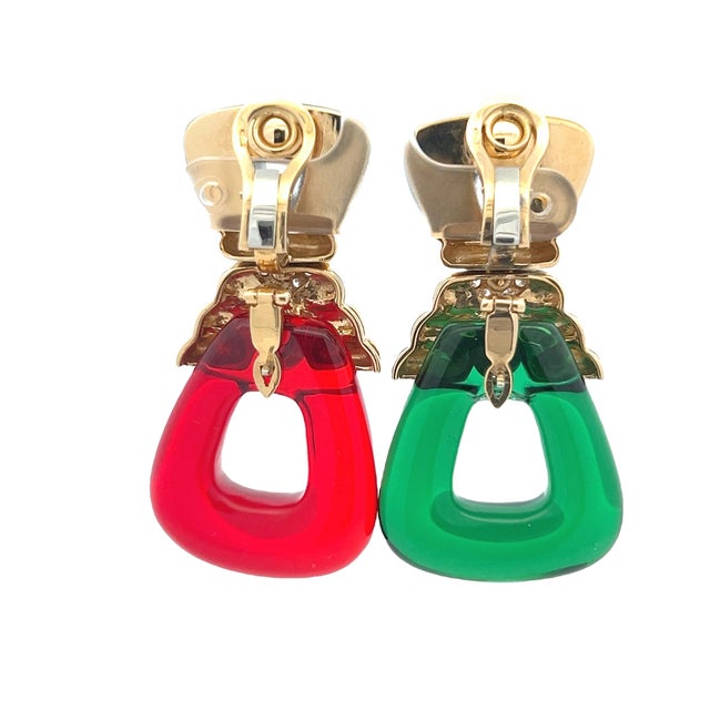 1980s Pair of Monumental 18k Gold Diamond Interchangeable Cut Crystal Drop Earrings, 52 Grams For Sale In Miami - Image 6 of 7