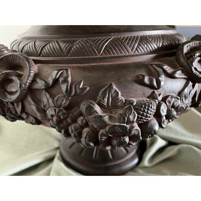 Antique Neoclassical Bronze Urn With Rams Heads and Floral Design For Sale In Dallas - Image 6 of 7