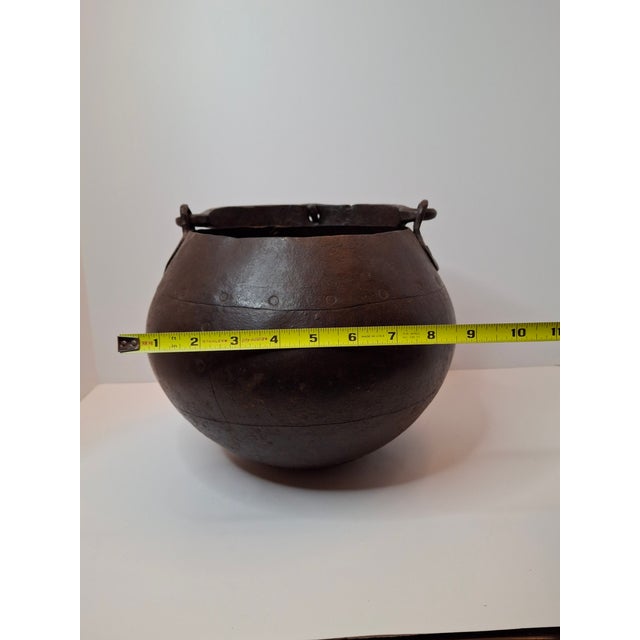 Antique 19th C Hand Forged Wrought Iron Well Bucket Riveted Strap Cauldron For Sale - Image 4 of 17