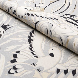 Schumacher Parrots Moderne Fabric In Dove For Sale