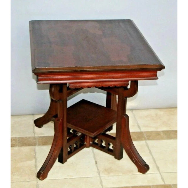 1900 - 1909 1900s Antique Victorian Parlor Table Hand Carved Bottom Bookshelf Solid Mahogany For Sale - Image 5 of 10