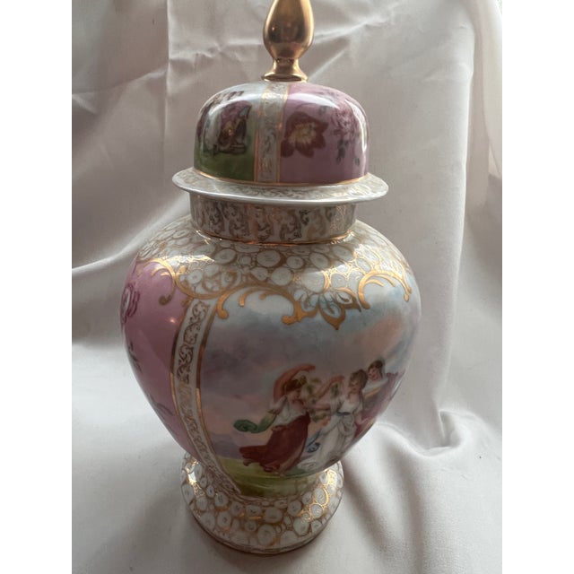 Vintage German Kalk-Style Gilt Porcelain Covered Urns — Pair For Sale - Image 9 of 9
