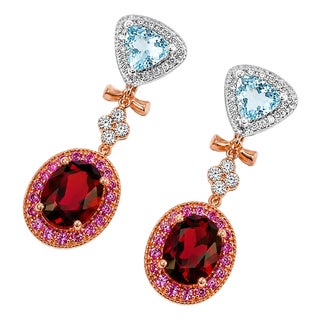 14K White Rose Gold Diamond Topaz Rhodolite Garnet Sapphire Earrings For Sale