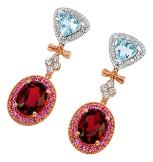 14K White Rose Gold Diamond Topaz Rhodolite Garnet Sapphire Earrings