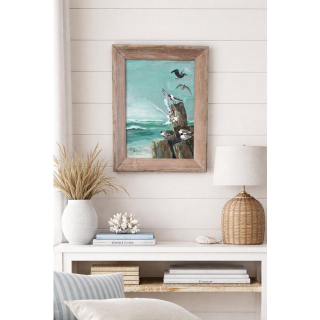 A charming vintage coastal painting titled “Rest-Awhile,” signed and dated 1974 by the artist Mahé. This expressive...