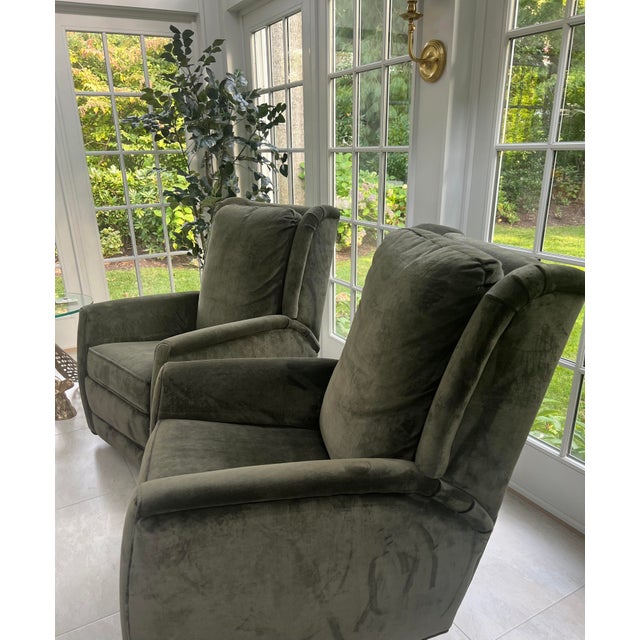 Pair of Sam Moore Olive Green Velvet Swivel Rocker Recliners Chairish