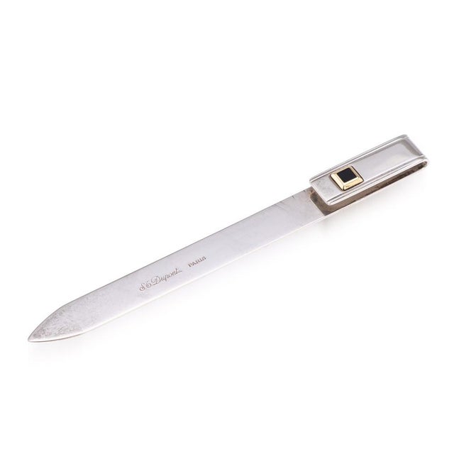 Vintage 20th century french solid silver and gold bookmark/letter opener by s.t. Dupont of paris. Finely crafted in a...