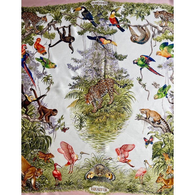 Hermès Hermes Équateur Pink Silk Scarf 2019 Robert Dallet For Sale - Image 4 of 10