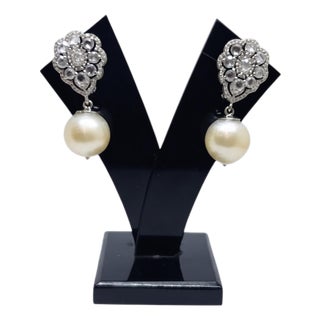 Natural Pearl 33.40cts & Diamond 1.83cts Earring in 14k Gold For Sale