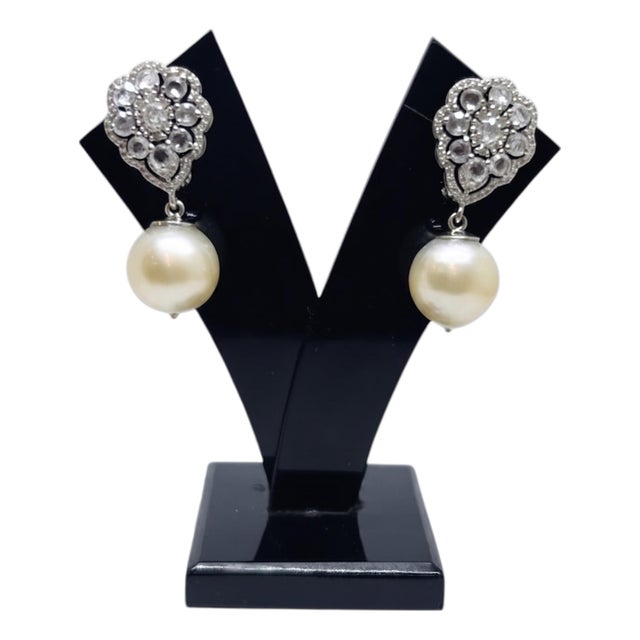 Natural Pearl 33.40cts & Diamond 1.83cts Earring in 14k Gold For Sale