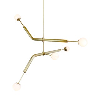 Brass Pendant Chandelier with Glass Globes 020.3 by Naama Hofman for Naama Hofman Light Objects For Sale