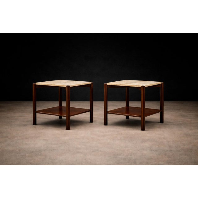 Beige m.l. Magalhães Pair of Rosewood & Marble Side Tables, Brazil, Circa 1960 For Sale - Image 8 of 11