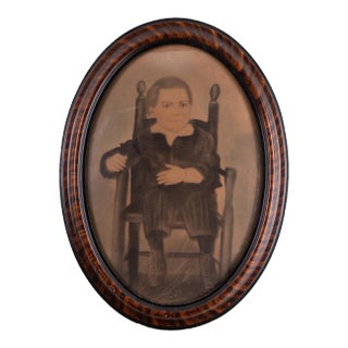 Grain-Painted Bubble Glass Portrait of Boy in Chair For Sale