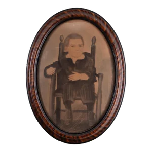 Grain-Painted Bubble Glass Portrait of Boy in Chair