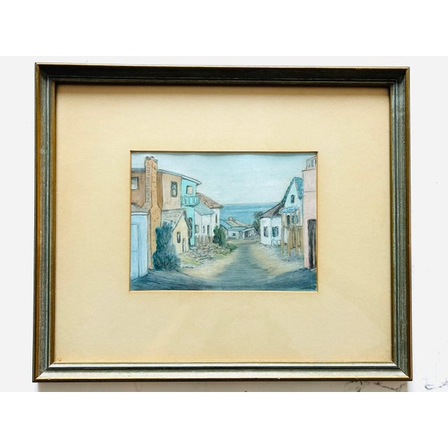 Drawing/Sketching Materials Vintage 1954 “Alley Charm” Original Oil Pastel by Flo | Laguna Beach California Coastal Painting | Mid-Century Ocean View Artwork For Sale - Image 7 of 8