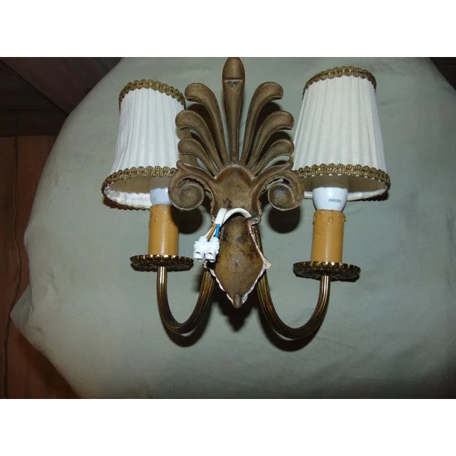 Metal Vintage Brass Double Wall Lamp, 1970s For Sale - Image 7 of 8