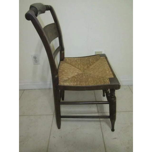 Early 1900s Antique Hitchcock Style Black Gold Stenciled Farmhouse Rush Seat Side Chair For Sale - Image 12 of 12
