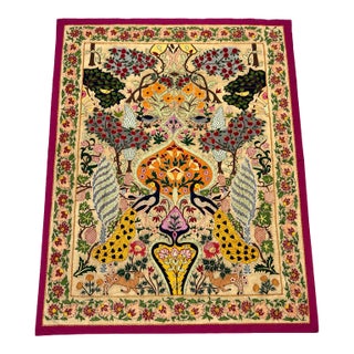 Vintage Silk Embroidered Peacock Garden Textile Wall Hanging | Persian Inspired Floral Tapestry For Sale