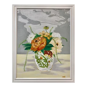"Porcelain Compote" Contemporary Still Life Acrylic Painting, Framed