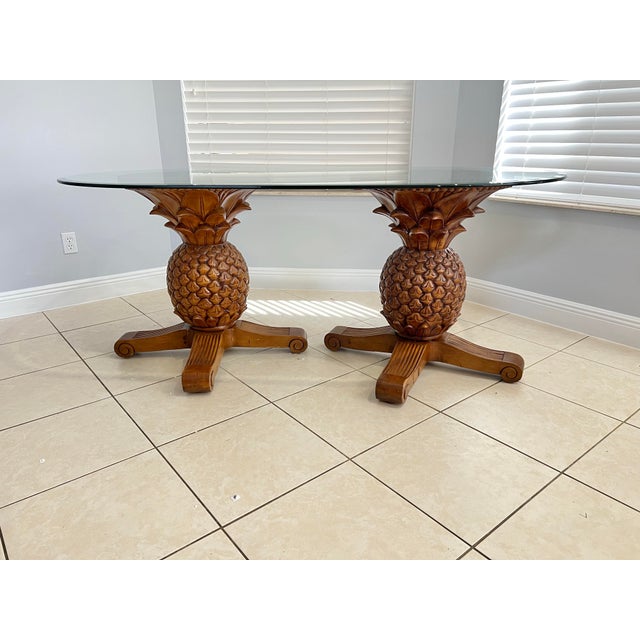 Brown Vintage Pineapple Pedestal Glass Top Dining Table For Sale - Image 8 of 12