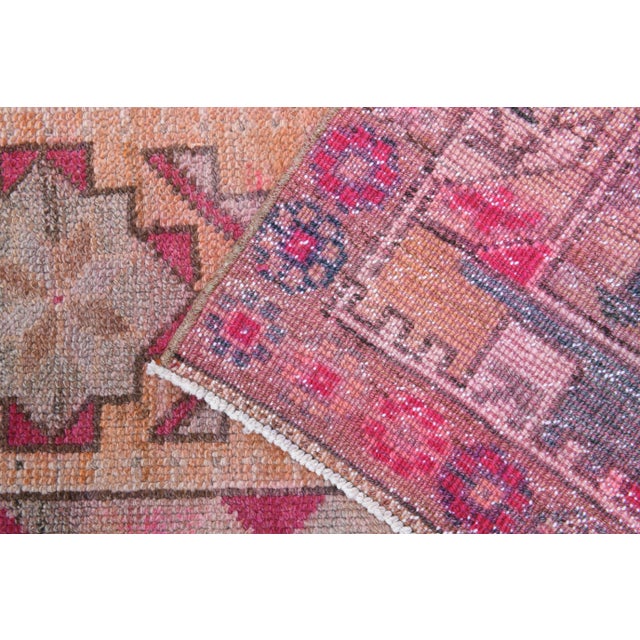 Textile 1970s Turkish Hand-Knotted Wool Cotton Pink Runner For Sale - Image 7 of 10