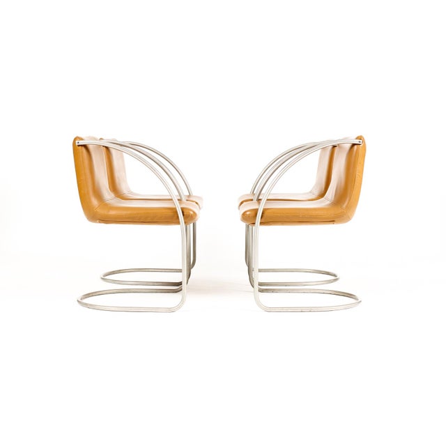 1970s Vintage Mid Century Tubular Chrome Italian Lens Armchairs Attributed to Giovanni Offredi for Saporiti — Set of Four For Sale - Image 5 of 13