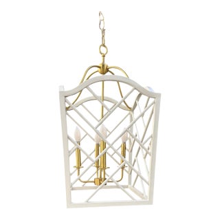 Large Chippendale or Chinoiserie Faux Bamboo Frettework Lantern For Sale