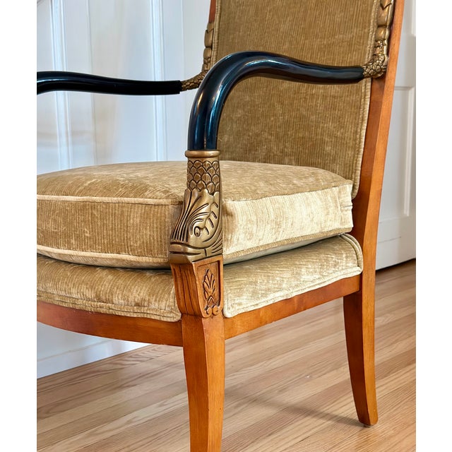 Late 20th Century Neoclassical Style Armchair in Champagne Chenille Velvet With Gilt Fish Motifs For Sale - Image 14 of 16